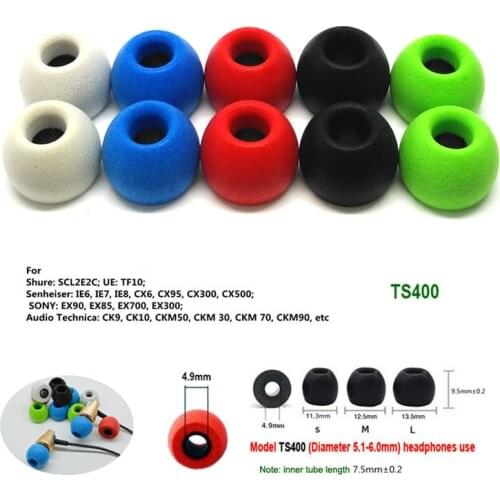 20 pcs/10 pair Memory Foam Ear Tips TS-400 4.9mm Ear Pads/cap tips foam ear pads T400 for in-ear Headphones tips Sponge Ear Pads