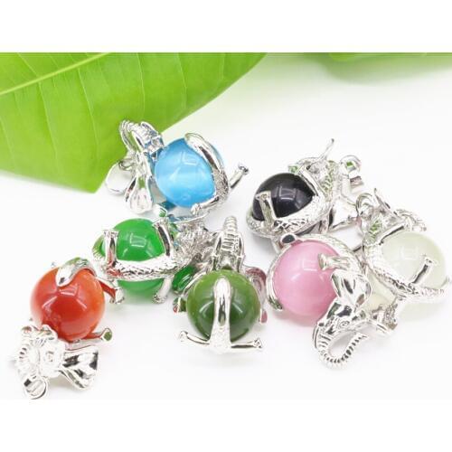 Trendy Wholesale Charms 5pcs Pendant Opal Cat Eyes Crystal Animal Elephant Stone Pendants Jewelry Making Diy Findings B3297