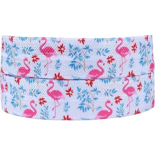 50 yards/lot) New arrival pink flamingo printed foe fold over elastic