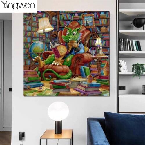 5D DIY Diamond Painting Cartoon Spectacles Dragon Reading Books Diamond Mosaic Paint Diamond Embroidery Cross Stitch Home Decor