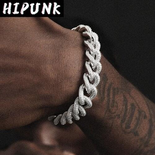 Miami Cuban Link Chain Bracelet Iced Out 12mm Micro Paved CZ Bracelets Hip Hop Jewelry Gold ColorFor Man Women Gift