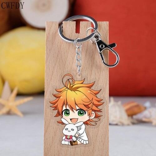 Anime The Promised Neverland Keychain Yakusoku no Neverland Key Chain Two-sided Acrylic Pendant Keyring For Kids Cosplay 20pcs
