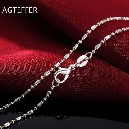 AGTEFFER 925 Sterling Silver 16/18/20/22/24/26/28/30 Inch Bamboo Chain Necklace For Women Man Fashion Wedding Charm Jewelry