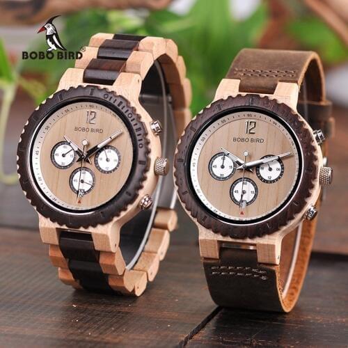 Reloj BOBO BIRD Wooden Watches Men 2020 Fashion Chronograph Sports Watch Quartz Wristwatch Clock Gift Wood Box Relogio Masculino