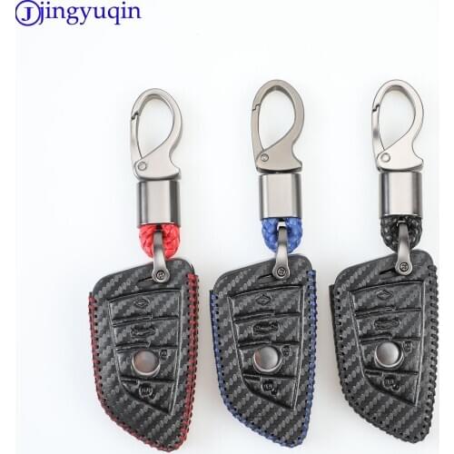 Jingyuqin Carbon Fiber Key Cover Case For BMW X5 F15 X6 F16 G30 7 Series G11 X1 F48 F39 Car Shell Protection keychain