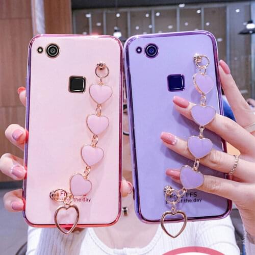 Wrist Bracelet Phone Case For Huawei P10 Lite Case Luxury Heart Chain Plating Cover For Huawei P10 Lite Plus Capa Fundas Soft