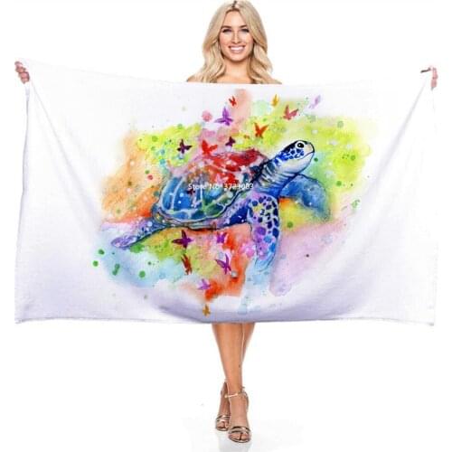 Colored Marine Creatures Turtle Lobster Fish Digital Print Rectangular Bath Towel Cartoon Children Microfiber Bath Towel