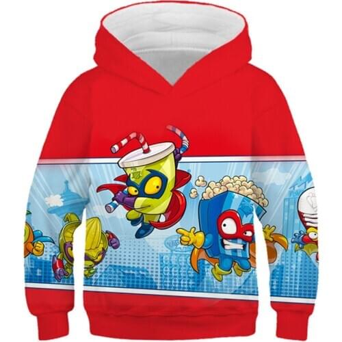 Children Super Zings Red Casual Hoodies Boys Girls Cartoon Printed Pullovers Spring Autumn Kids Anime Game Superzings Sweatshirt
