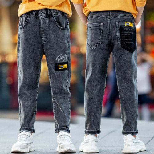 Jeans For Boy Child Teenager Clothes For Spring Autumn 2021 New Casual Elastic Waist Letters Patchwork Pencil Pants Kids Trouser