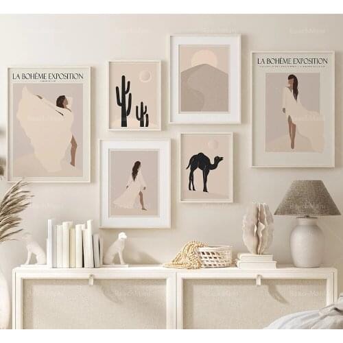 Gallery Wall Art Desert Female Bohemian Wall Art | Neutral Gray Museum Quality Poster