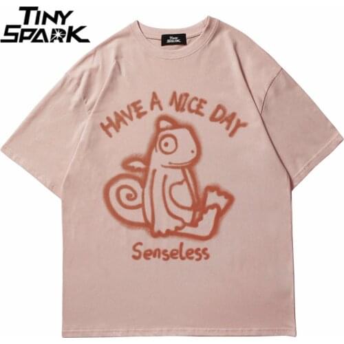 Hip Hop Streetwear Tshirt Letter Animal Printed T Shirt 2021 Mens Summer Short Sleeve Tops Tees Harajuku Cotton Loose T-Shirt