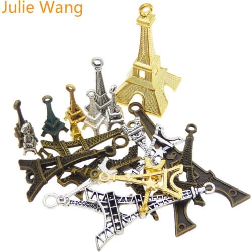 Julie Wang 10PCS Randomly Mix Eiffel Tower Alloy Charms Antique Colors Pendant Earrings Findings Jewelry Making Accessory
