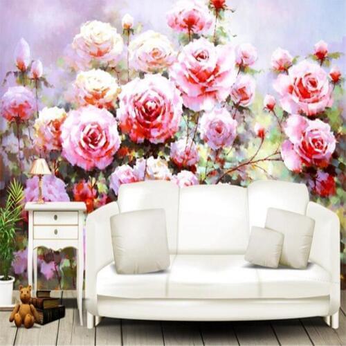 Retro Oil Painting Florals Wallpapers for Walls 3D Murals Pink Flowers Wallpapers for Living Room Bedroom Background Home Decor