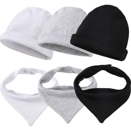 Unisex Newborn Bibs Cap Baby Jumpsuit Hat Bib Solid Newborn Baby Girls Onesies Caps Set Cloth Bandana Bibs Baby Bibs Rompers Set