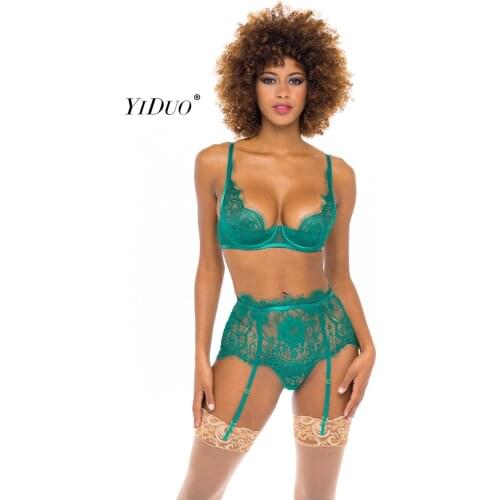 YiDuo Lingerie Underwear Set Sexy Lace Bra Set Underwire Push Up Brassiere Female Erotic Lingerie Set Womens Underwear Green