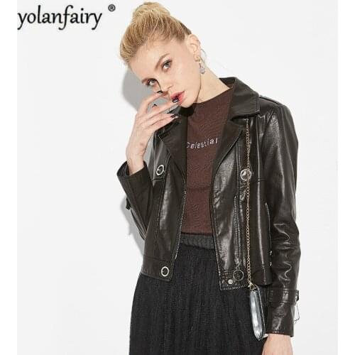 Fashion Genuine Leather Jacket Women Short Motorcycle Women Leather Jacket Korean Spring Autumn Cuero Genuino Y-1911 Pph376