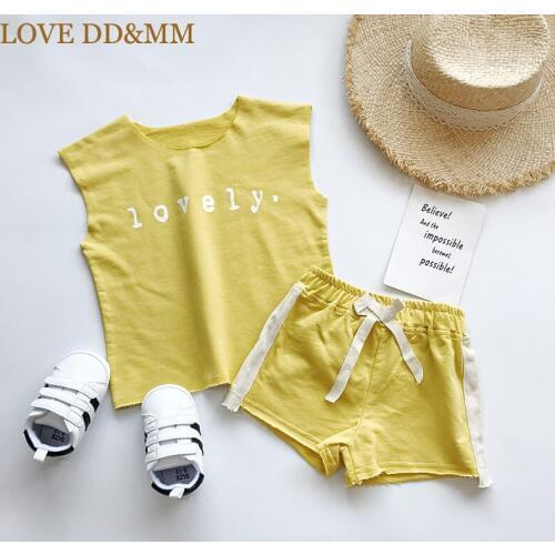 LOVE DD&MM Girls Sets 2020 Summer New Childrens Wear Girls Letter Sleeveless T-Shirt + Color Matching Shorts Foreign Sports Set