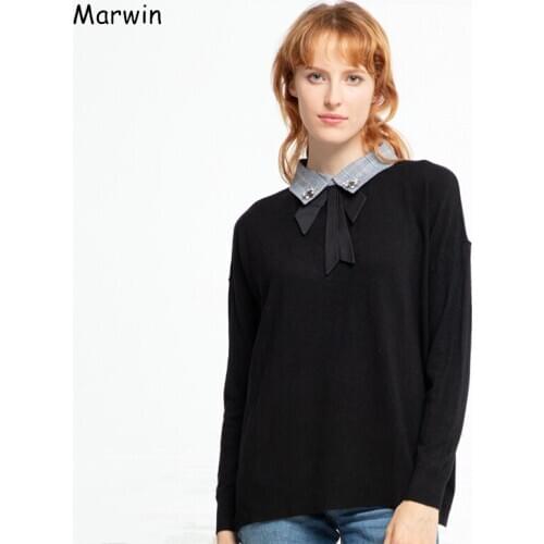 Marwin 2020 New Coming V-Neck Thick High Street Style Plaid Collar Bow Sweaters Warm Soft Female High Quality Winter Sweaters