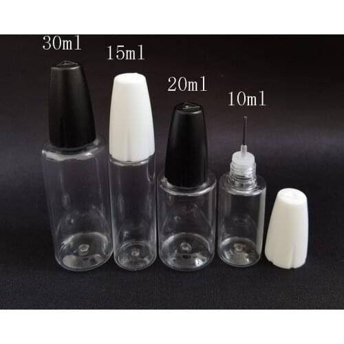 50pcs New PET E Liquid Refillable Bottle 10ml 15ml 20ml 30ml Plastic Empty Metal Needle Dropper Bottle For eGo Vapor E Juice