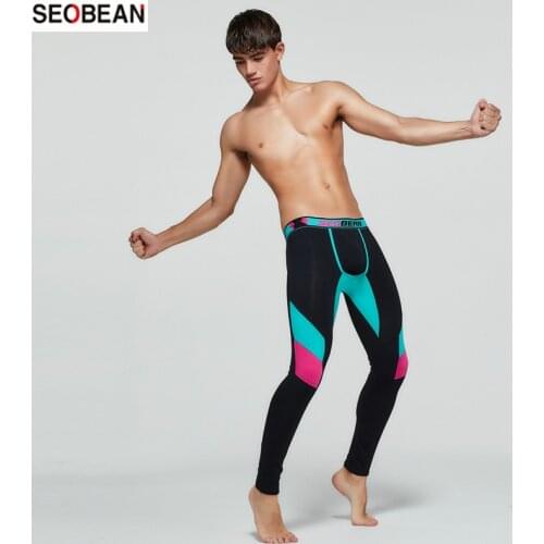 SEOBEAN Mens Pants Fashion Slim U-pouch Bag Push Up Mens Leggings Stitching Warm Pants Thermal Underwear Bottoms