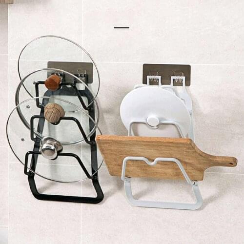 Wall Mounted Kitchen Pot Lid Storage Shelf Rack Cutting Board Holder Pan Cover Organizer Holder Kitchen Organizer Plastic Shelf