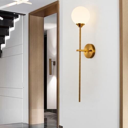 Nordic globe wall lights rose gold lamp Minimalist design Art Decor corridor light bed side white glass ball copper wall light
