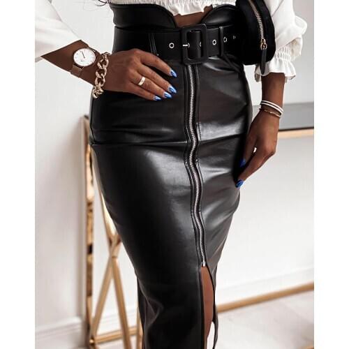 New Sexy Faux Leather Skirts Womens Winter Fashion Solid High Waist Solid Big Swing Simplicity Casual Short skirt