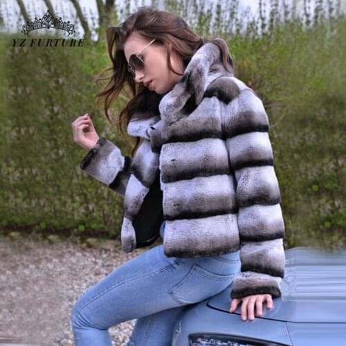 2021 New Winter Women Real Natural Rex Rabbit Fur Coat Stand-up Collar 100% Genuine Rex Rabbit Fur Chinchilla Color Outwear