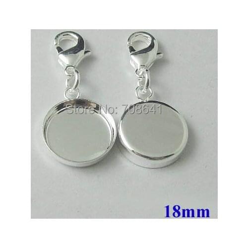 New Silver Plated 18mm Blank Round Deep Wall Bezel cups w/ Lobster Clasps Cabochon Bases Pendant Setting DIY Jewelry Findings