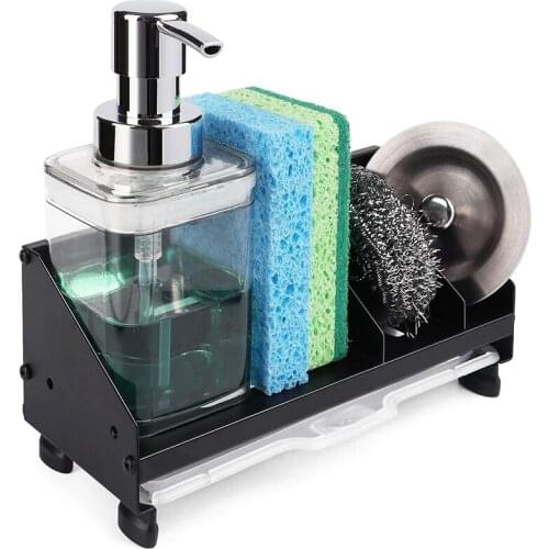 Kitchen Sink Caddy Organizer Sponge Soap Holder Countertop Sponge Rack with Drain Pan Tray for Kitchen Convenience Dish Rack