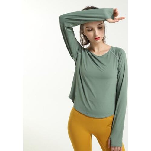 Back Open Sport Yoga Workout Long Sleeve Shirts Women Loose Quick Dry Fitness Athletic Gym Shirts with Thumb Hole