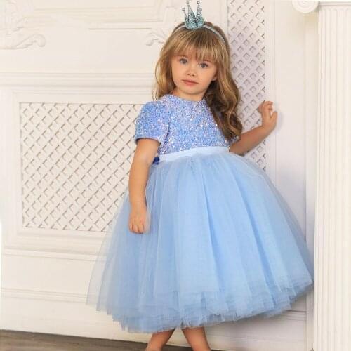 Flower Girls Dresses Knee-Length Scoop Bows Birthday Party Girls Pageant Gowns First Christening Communion Gowns