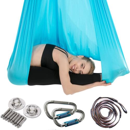 Latest 4m Elastic Aerial Yoga Hammock Swing Anti-gravity Flying Yoga Inversion Belts for Pilates Training Body Shaping Full Set