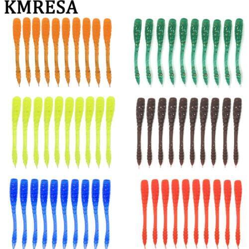 50pcs / lot 45mm 0.43g Soft Worm Maggots Bait Artificial Silicon Jig Shad Swimming Fishing Lure bass soft fish smell soft baits