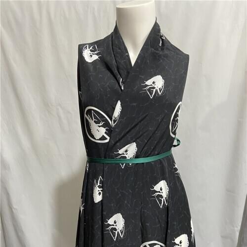 White animal print on black pure silk crepe de chine silk fabric 140cm width 16momme,SCDC1228