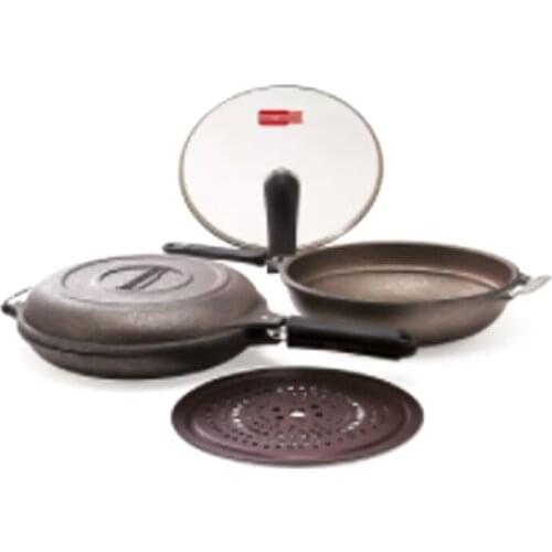 Frying Pan Set-Monstercooker Frying Pan[5Pieces Set]Non-Stick Volcanic Coating Steamer Wok Pan Dutch Oven Korea Cookware&Parts