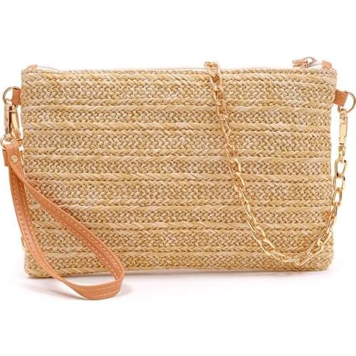 Straw Crossbody Bag for Women Vintage Chain Shoulder Bags Ladies Summer Small Zipper Handbag Simple Mini Phone Money Purse