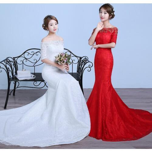 Trailing Wedding Dress Embroidery Fishtail Wedding Dresses Luxury Bridal Dresses Lace Up