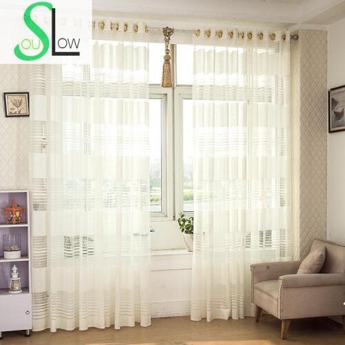 Slow Soul Beige White Stripes Light Curtain Striped Curtains Tulle Cortina For Living Room Kitchen Cortinas Dormitorio Bedroom