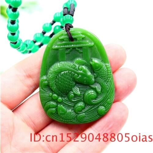 Green Jade Carp Pendant Necklace Fashion Jewelry Amulet Jadeite Women Carved Gifts Natural Men Charm Chinese for
