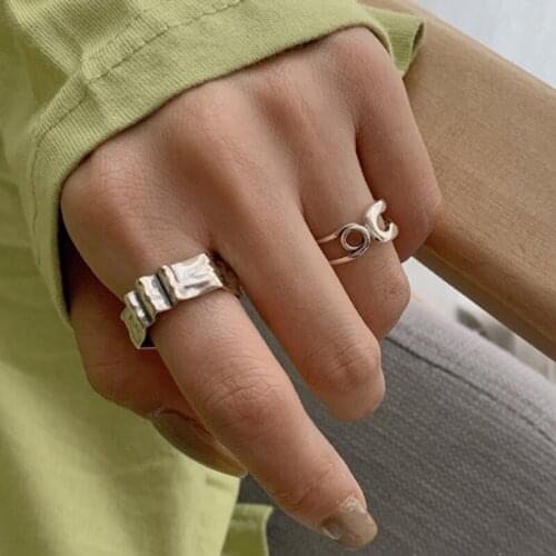 Korean Style Vintage Jewelry Wide Rings for Women Fashion Hollow Irregular Adjustable Accesories Aesthetic Birthday Party Gifts