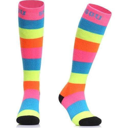 Womens Heated Rainbow Ski Stockings Female Thick Long Thermal Snowboarding Socks Winter Outdoor Sports Socks High Quality