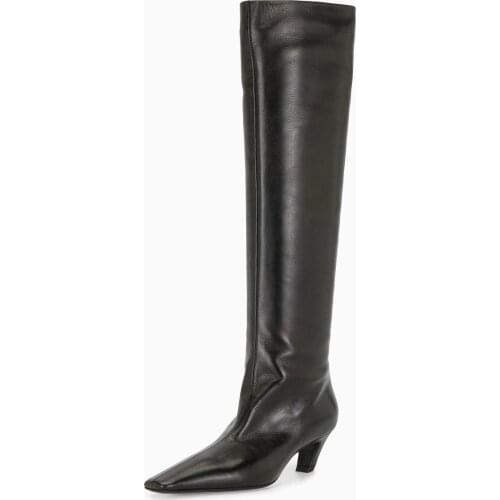 2021 Fashion Womens Shoes Winter Autumn Square Head ladies boots Classics Strange Style Heels square toe knee high boot size 43