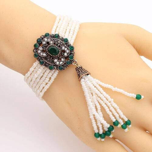 SUNSPICE MS Ethnic Turkish Women Flower Bead Bracelet Antique Gold Color Tassel Charm Wrist Chain Morocco Ethnic Wedding Jewelry