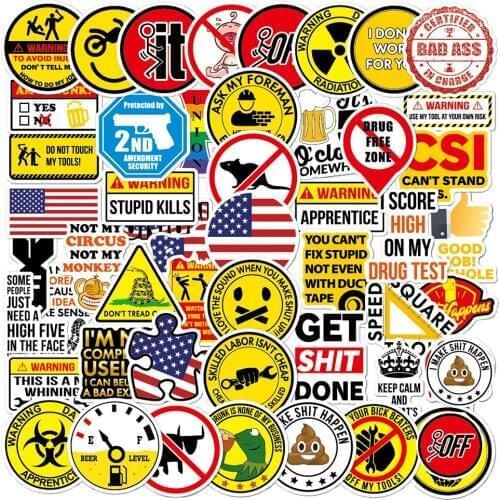 10/30/50pcs Pack Funny Warn Sign Stickers Skateboard Guitar Laptop Motorcycle Luggage Car Cool Waterproof Sticker Decal Kids Toy