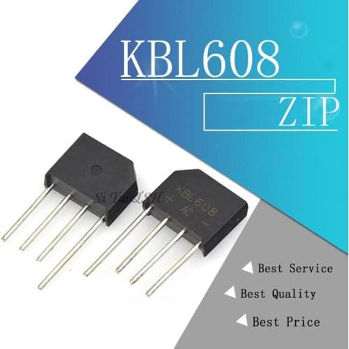 10PCS KBL608 KBL ZIP 608 bridge pile 6A 800V flat bridge rectifier New original