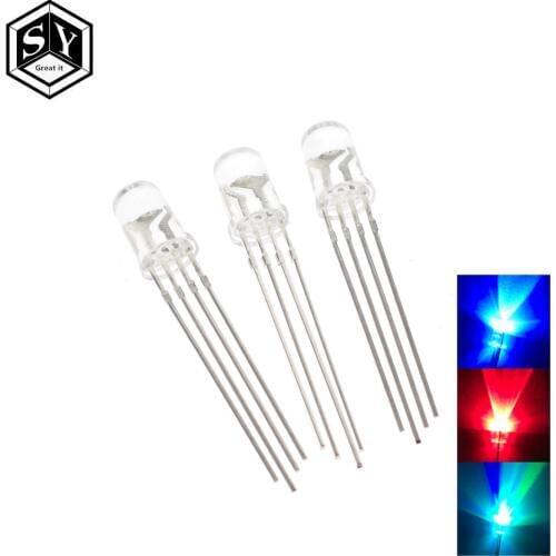 10PCS Great IT 5mm RGB LED Common Cathode Tri-Color Emitting Diodes f5 RGB Diffused