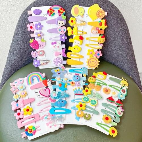 14Pcs/Set New Girls Cute Cartoon Fruit Flower Hairpins Sweet Hair Clips Decorate Barrettes Headband Fashion Hair Accessories