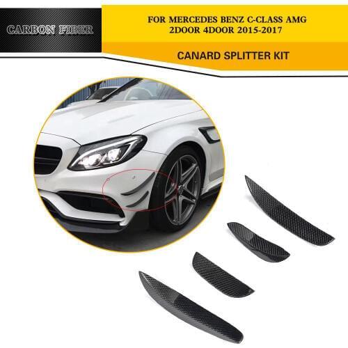 4PCS Carbon Fibre Front Bumper Wing Splitters for Mercedes Benz C-Class W205 C63 AMG Sedan Coupe Convertible 2015-2017
