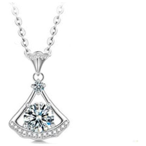 925 sterling silver necklace simple and versatile fan-shaped pendant diamond-studded small skirt necklace